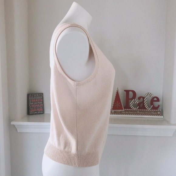 St. John Basics Knit Top Sleeveless Square Neck Sweater Cream white Size L - Picture 6 of 10